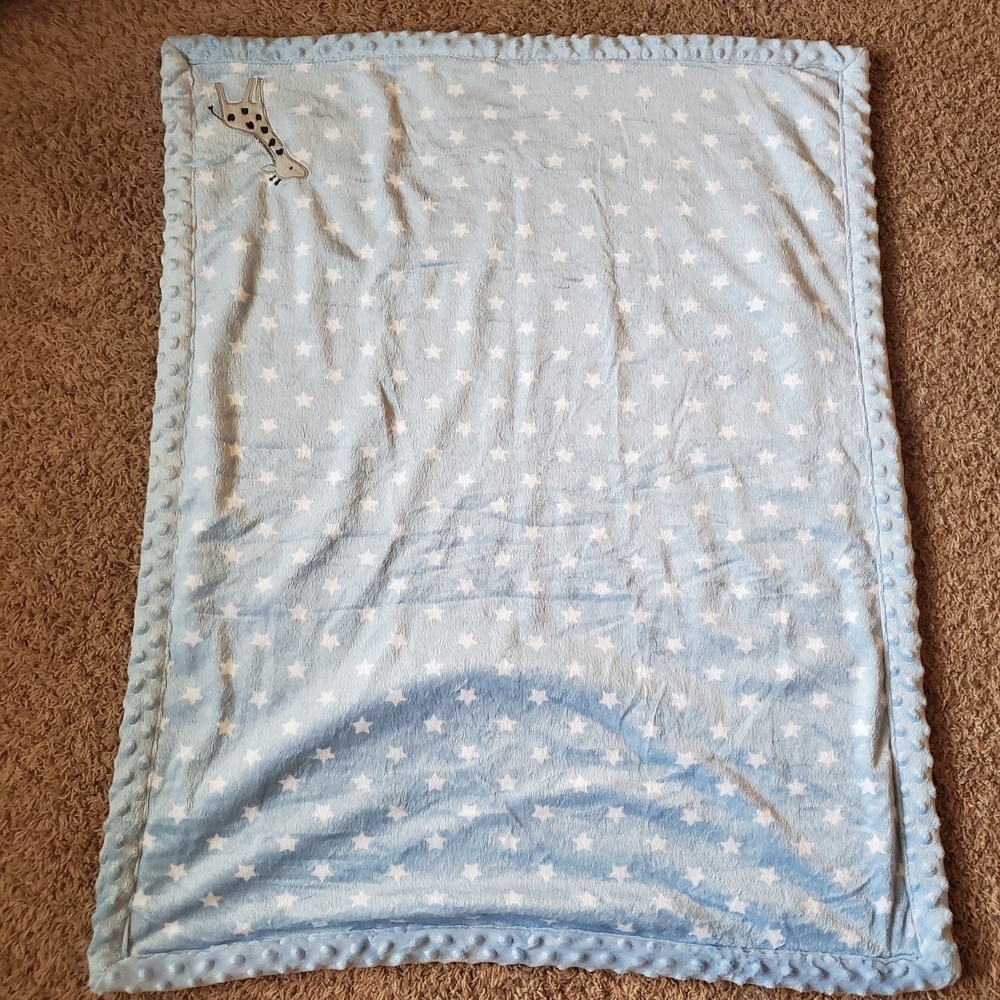 Carters Child Of Mine Blue White Stars Giraffe Velour Sherpa Baby Blanket 30x40 - Picture 5 of 7